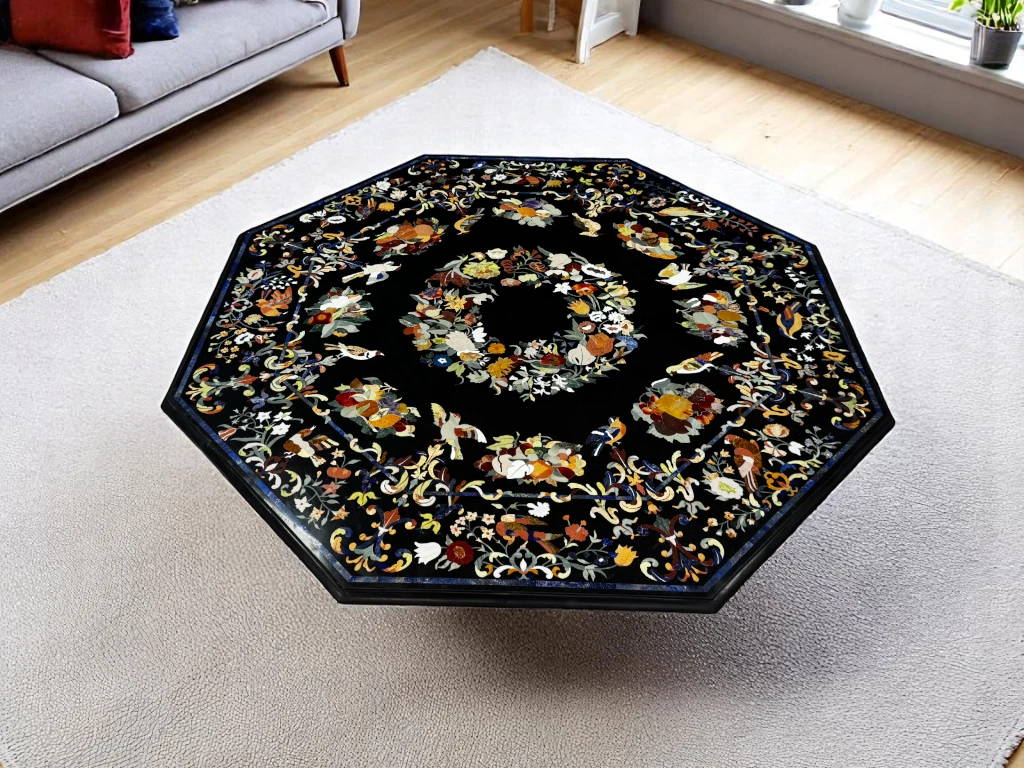 Luxury Black Marble Pietra Dura Coffee Table